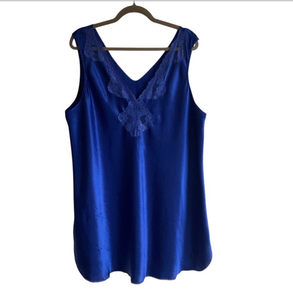 Vintage Royal Blue Lace-Trim Slip Negligee Size XL